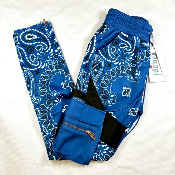 NWT GUAPI Paisley Print Cargo Joggers in Blue..  Size 32 - Picture 1 of 12